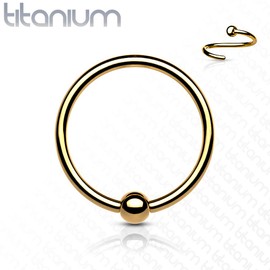 PiercedOff Titanium Gold Tone PVD Fixed Ball Bendable Cut Ring - Thickness 18GA (1mm) / Diameter 8mm / Ball Size 3mm