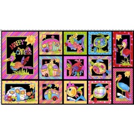 Loralie Designs 23" X 44" Panel Happy Camper Project Black Campers Camping Cotton Fabric D413.12