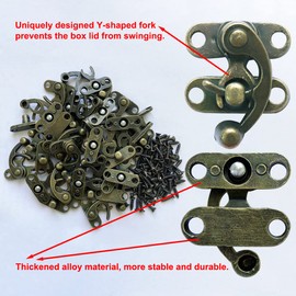 Ukayo Thickened Antique Bronze Right Hasp Horn Lock Wood Jewelry Box Latch Hook Clasp and Mounting Screws (Right Latch Buckle, with Catch) (20)