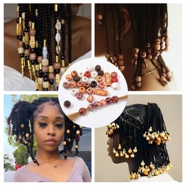 YUXIANLB 60 Pcs Wooden Hair Beads for Braids Dreadlocks Jewelry Making Kit with Colorful Mixed Painted Craft Beads for DIY Hair Accessories Macrame Bracelet Necklace Crafting Boho Style
