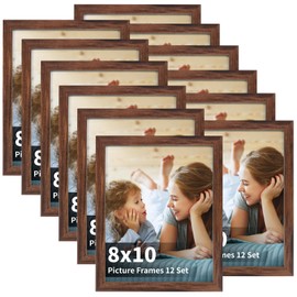 EYMPEU 8x10 Rustic Brown Walnut Wood Color Frames Set of 12, Modern Simple Frame, Stylish Wall Mount or Tabletop Display