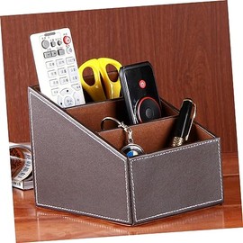 Tofficu Pu Leather Desktop Organizer for Remote Controls and Coffee Color Multi-functional Storage for Desk Office Use
