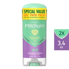 Mitchum Mitchum Women's Deodorant, Antiperspirant Stick, Triple Odor Defense Gel, 48 Hr Protection, Shower Fresh, 3.4 Oz (Pack of 2)