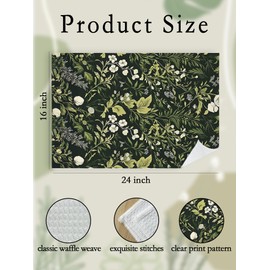 Sage Green Floral and Plant Hand Towels for Bathroom, Dark Cottagecore Decorative Bathroom Hand Towels, Vintage Floral Botanical Dish Tea Towels, Rustic French Farmhouse Kitchen Towels, 16x24 Inch