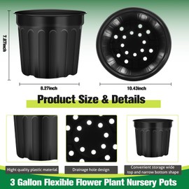 Ziliny 30 Pcs Flexible Flower Plant Nursery Pots Bulk Plastic Seedling Container Thickened Soft Seed Starting Container with Drainage Hole Seed Starting Container for Succulents Seedlings (3 Gallon)