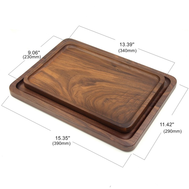 Bamber Wood Serving Tray Wooden Decorative Coffee Tea Platter Black