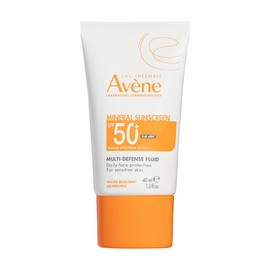 Avène Mineral Sunscreen Multi-Defense Fluid SPF 50+, Clean Formula Sunscreen for Sensitive Skin, Sheer, Water Resistant, Non-Whitening, Antioxidant Protection, 1.3 Fl Oz