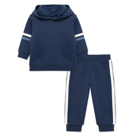 Little Me Simply Clothes for Baby Boys' Essential Solids Navy Organic Cotton Fleece Sweatshirt and Pant Set, Navy, 3 Toddler