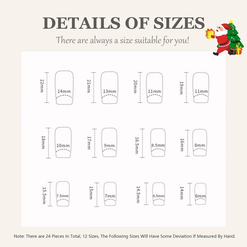 Square Christmas False Nails - 24PCS Short Press on Nails