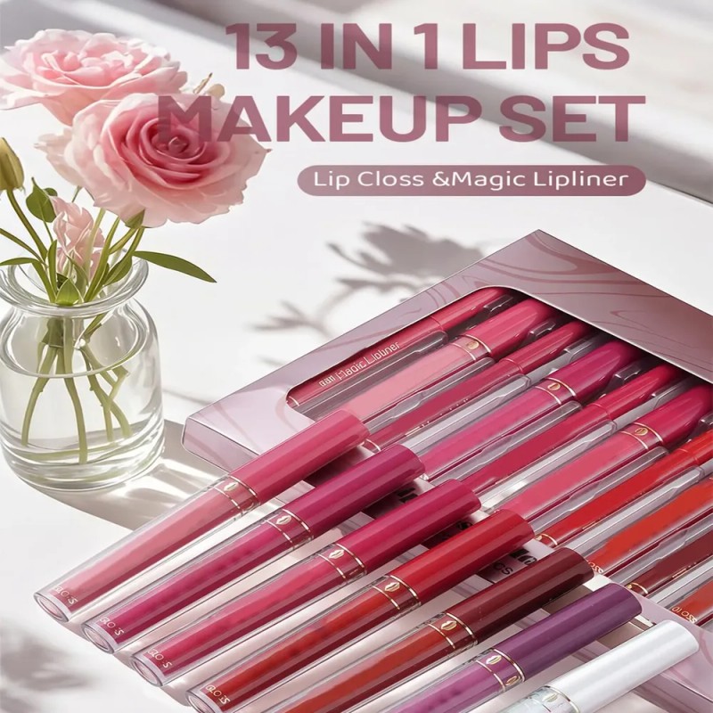 Set De Delineador Labial Y Pintalabios Maquillaje De Larga
