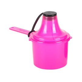 The Scoopie, (90 cc | 3 fl oz. | 6 tbsp | 90 mL) Plastic Short Handle Scoop with Attached Funnel, Measuring Spoons for Powders, Coffee, Pet Food, Protein, Spices and Other Dry Goods (1 Pack, PINK)