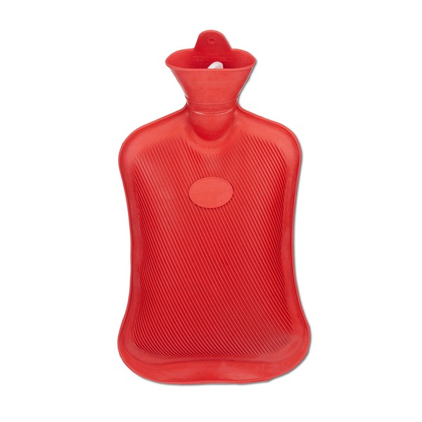 Relaxdays Hot Water Bottle Without Cover Durable Safe Hot Water Bottle 2L Bed Bottle Odourless Natural Rubber Red Pack of 1