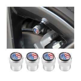Zipelo Ameican Flag Car Valve Stem Caps, Dust Proof Alloy Vehicle Tire Air Protection Cover, Patriotic Automotive Wheel Rim Protector Accessories, Universal for Bikes, Motorcycles, Sedans (Silver)