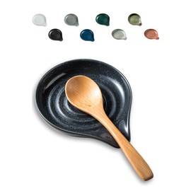 LAUCHUH Spoon Rest for Stove Top, Ceramic Spoon Holder 5" Kitchen Spatula Rest for Countertop Large Holder for Ladle, Spatula, Spoons or Tongs, Mother's Day Gifts, Speckled Black