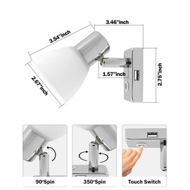 LENKRAD 2 Pack RV Reading Light with USB Port(5V/2A), Interior RV Lights Frosted Glass Shade for Boat Yacht Caravan, Touch Switch Dimmable, USB Charger(Chrome Finish)