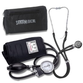 Santamedical Adult Deluxe Aneroid Sphygmomanometer with Stethoscope - Blood Pressure Cuff Durable and Carrying Case - Manual Blood Pressure Cuff Black
