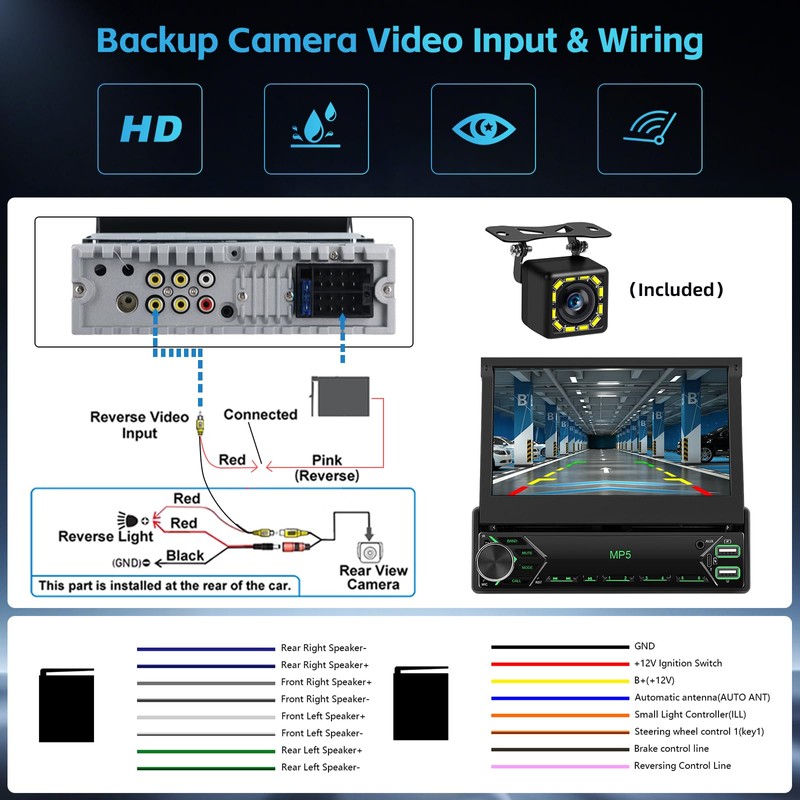Hikity Single Din Car Stereo Wireless Carplay Android Auto, 7‘’