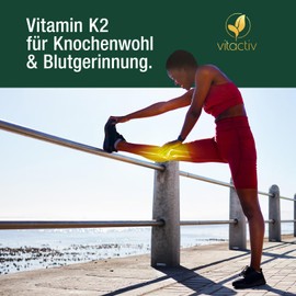 VITACTIV Vitamin K2 Tabletten 200 μg - 180 Stück (180) - Vitamin K2 MK7 All Trans Menaquinon - Für Knochen & Blutgerinnung, Alternative zu K2 Tropfen - Hochdosiert, hohe Bioverfügbarkeit, Vegan