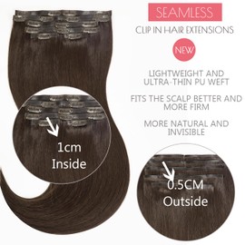 Loxxy Human Hair Clip in Extensions 20Inch 110G Light Dark Brown Remy Seamless Hair Extensions Clip ins Invisible PU Clip in Hair Extensions Real Human Hair For Women 7Pcs Silky Straight #2A