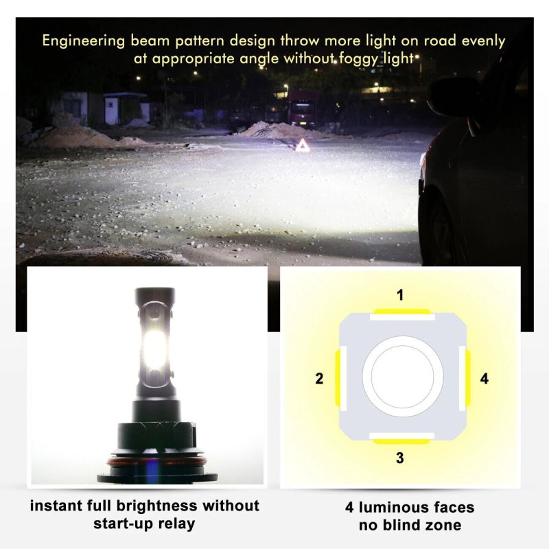 AUIMSOCO For Jeep Gladiator 2020-2023 4X White LED Headlights Hi/Lo