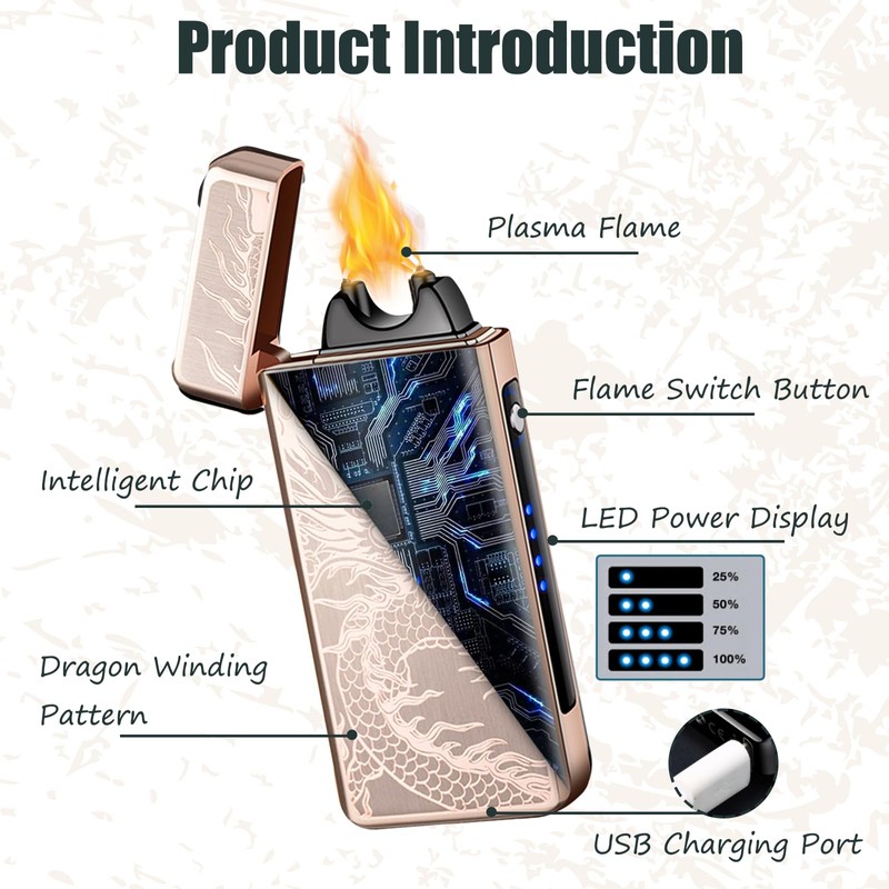 RSBYE Electric Lighters - Plasma Dragon, USB Rechargeable, Windproof Flame,