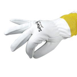 SAFTA Premium Quality Cow Hide Beekeeping Gloves, Bee keepers Gloves for Professionals, Ventilated Long Sleeves, Elastic Cuffs Sting Proof Bee Gloves, Light Thorn proof Gardening Work Gloves. (S)