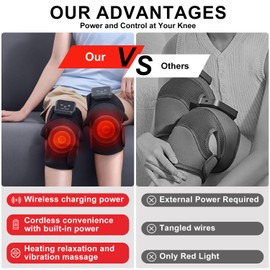 LEERCON Knee Massager with Heating,Cordless Electric Massage Knee Brace,Adjustable Knee,Shoulder,Elbow Heating Pad,6 Heat Levels&9 Massage Mode,Gifts for Mom and Dad（Black, One Pair）