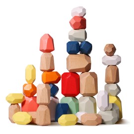 MTTIERY 36 PCS Wooden Sorting Stacking Rocks Stones Montessori Blocks Sensory bin Toys Balancing Stones Preschool Learning Educational for Kids 3 Years Up