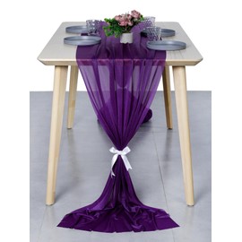 VDS 14ft Chiffon Table Runner 29x170 Inches Shimmer Sheer Centerpiece Cloth for Wedding Bridal Shower Birthday Graduation Engagement Ceremony Event Party Banquet Table Decoration (5 PC)(Purple)