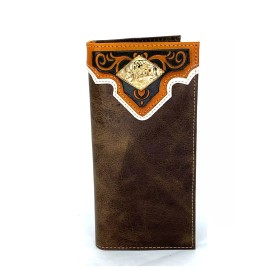 Western PU Leather Wallet Bull Rider Concho Rodeo Bifold Checkbook Coffee 7.5''