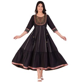 JG JAI GOVINDAM Cotton Anarkali Indian Kurti for Women Pakistani Wedding/Party Wear Designer Style Anarkali Suit for Womens (Black-XXL)