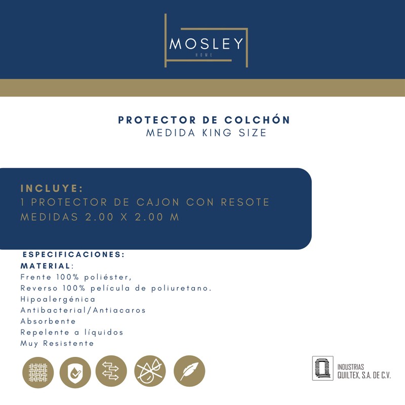 Mosley Protector de Colchón Repelente a Líquidos Color Blanco Anti