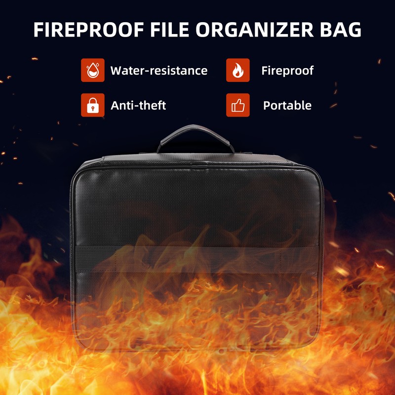 Fireproof File Document Bag Safety Organizer Zipper Closure Fire &