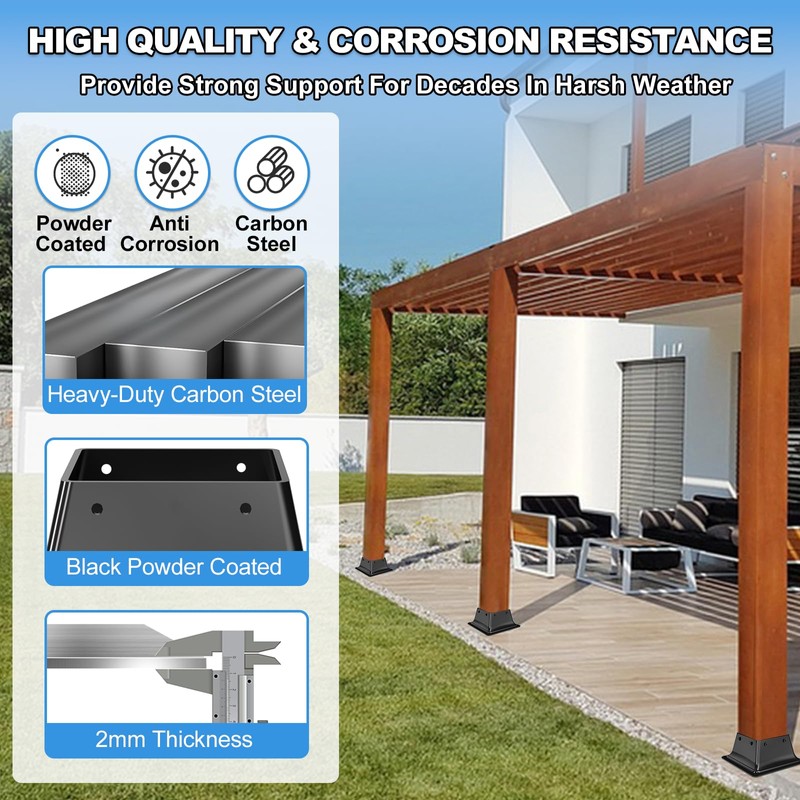 4x4 Post Base 2Pcs-Inner Size 3.6x3.6-Heavy Duty Metal Post Brackets-Deck