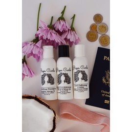 Rizos Curls Trio Travel Kit for Curly Hair: Curl Defining Cream, Shampoo, Conditioner (2 fl oz each)