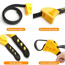 Strap Wrench Set Adjustable Rubber Belt Wrench for Oil Filter Wrench Set, Jar Opener, Fit Shower Head/Water Filter 4" (Small) & 6"(Large), Pack of 2