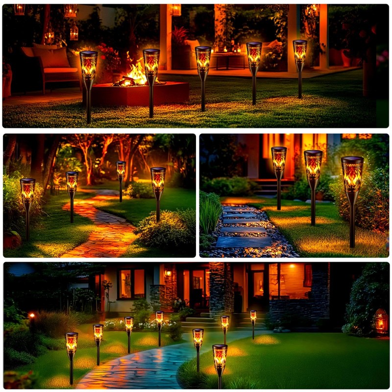 Solar Lights Outdoor Garden, 2Modes Flickering Dancing Flame Lights,IP65 Waterproof