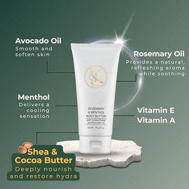 Manteca Corporal De Karité Katz Beauty, Romero Y Mentol, 177 Ml - Hidratante Vegano Con Karité, Cacao Y Aceite De Aguacate Para Piel Seca, Tamaño De V