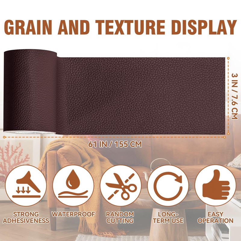 Vigorder Leather Repair Tape, 3" x 61" Self Adhesive Leather