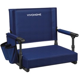 VIVOHOME Stadium Seat with Back Support and Cushion, Portable Bleacher Chair with Cup Holder and Shoulder Strap, Comfortable for Various Sports Events, Navy Blue