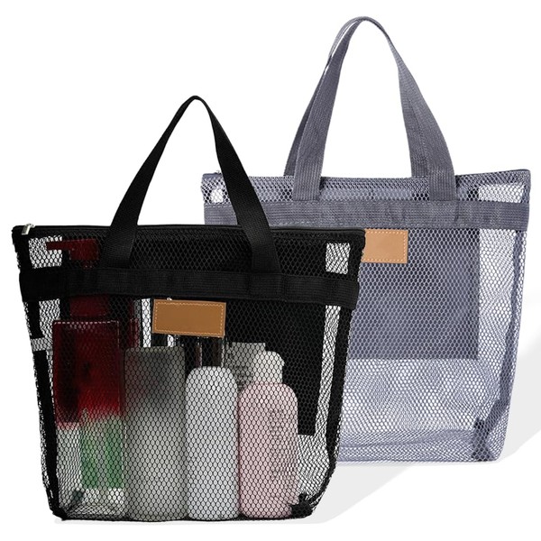 2 Stück Duschtasche,Duschtasche mit Griff, Tragbare Strandtasche, Netz-Duschkorb, Multifunktionale Strandtasche
