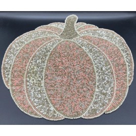 TAHARI HOME Orange Green 15” Beaded Pumpkin Shaped Placemat Charger NEW w/Tags