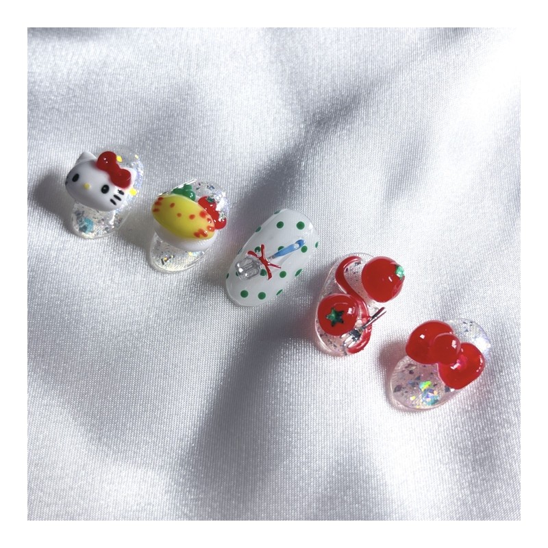 [Premium handmade embossed nail] Omurice Cat - Oval (Long) /