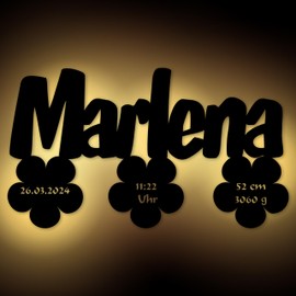 Lamp with Happy Christening Nursery Baby Name And Birth DETAILS-A Christening Gift, Birth Gift for Kids 3 Flowers