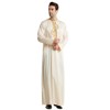 Men Arabic Long Sleeve Embroidery Thobe Stand Collar Kaftan Robe