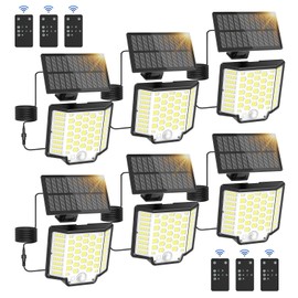 Solar Lights for Outside, 6-Pack 186 LED Outdoor Lights with Remote Control, Dusk to Dawn 2500LM Flood Lights, IP65 Waterproof Solar Wall Light with Motion Sensor for Yard,Patio,Garden,Garage
