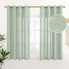 YoungsTex Natural Linen Curtains 54 Inch Long for Living Room Bedroom Grommet Top Light Filtering Privacy Linen Textured Window Semi Sheer Drapes, 2 Panels, 52x54 Inch, Sage Green