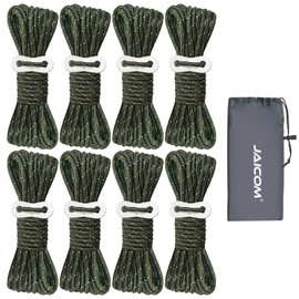 JAICOM 8 Pack 4mm High-Reflective Outdoor Guy Lines, Ultralight Tent Cords with Aluminum Adjuster Tensioner, Camping Rope for Tarp Tent Canopy Shelter, Hiking, Backpacking