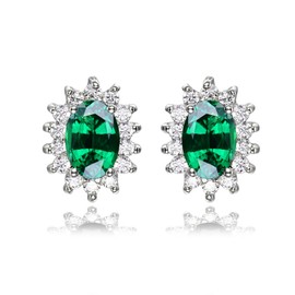 JewelryPalace Princess Diana Kate Middleton Class Gemstone Birthstone Cleated Sapphire Simulated Emerald Stud Earrings for Women, 14k Gold Plated 925 Sterling Silver Earrings for Women, Earings Set