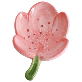Ceramic Soap Dish for Bathroom, Bar Soap Holder with Drainage, Self-Draining Soap Tray for Countertop, Flower Shaped Soap Container, Cute Soap Saver, Ceramic Jewelry Tray, Tulip, Pink